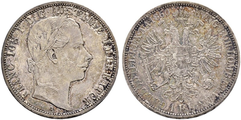 RDR / ÖSTERREICH 
 Franz Joseph I. 1848-1916. 
 Gulden 1860, Wien. 12.32 g. Mz...
