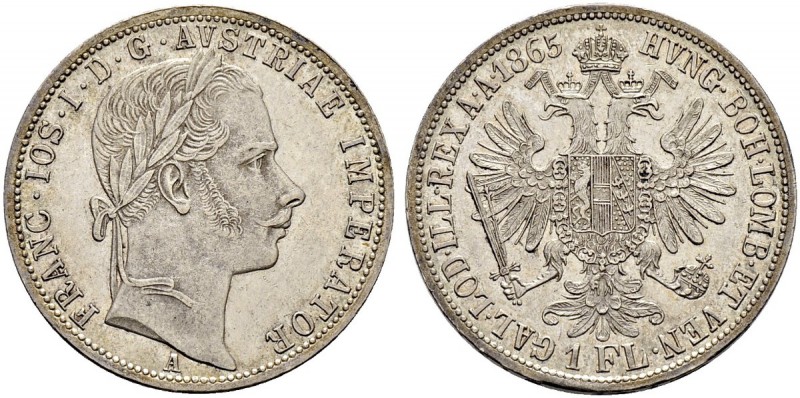 RDR / ÖSTERREICH 
 Franz Joseph I. 1848-1916. 
 Gulden 1865, A Wien. 12.31 g. ...