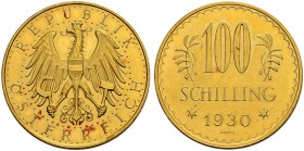 RDR / ÖSTERREICH 
 I. Republik. 1918-1938. 
 100 Schilling 1930, Wien. 23.54 g. Schl. 683. Fr. 520. Fast FDC / About uncirculated.
