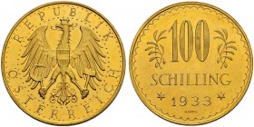 RDR / ÖSTERREICH 
 I. Republik. 1918-1938. 
 100 Schilling 1933, Wien. 23.48 g. Schl. 685. Fr. 520. FDC / Uncirculated.
