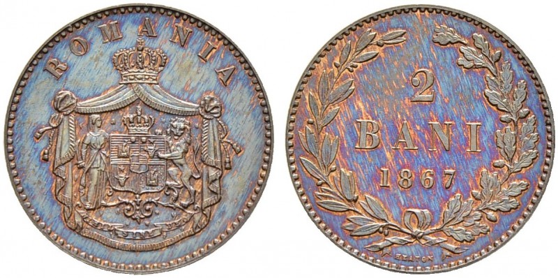 RUMÄNIEN 
 Probe 
 2 Bani 1867, Heaton, Birmingham. 1.99 g. Schäffer/Stambuliu...