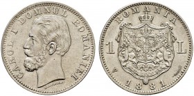 RUMÄNIEN 
 Variante mit dem Durchmesser 19,5 mm 
 1 Leu 1881, Wien. 5.02 g. Schäffer/Stambuliu 21. Vorzüglich / Extremely fine.