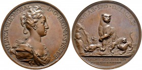 SCHWEDEN 
 Ulrike Eleonore, 1719-1720. 
 Bronzemedaille 1719. Auf ihre Krönung. Stempel von J. C. Hedlinger. Brustbild nach rechts. Rv. Aufrecht ste...