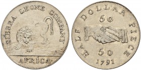 SIERRA LEONE 
 Sierra Leone Company 
 50 Cents 1791. 12.84 g. KM 5. Vice 3. Selten / Rare. Sehr schön / Very fine.