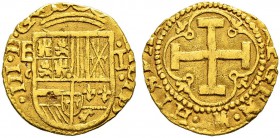 SPANIEN 
 Königreich 
 Felipe III. 1598-1621. 
 1 Escudo Jahreszahl nicht lesbar ( 1607 0der 1608), Segovia. Mmz. C. 3.30 g. C.T. 40f. Fr. 194. Seh...