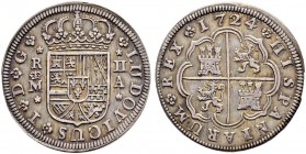 SPANIEN 
 Königreich 
 Luis I. 1724. 
 2 Reales 1724, Madrid. Mmz. A. 6.52 g. C.T. 24. Hübsche Patina / Attractive patina. Gutes vorzüglich / Good ...