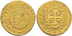 SPANIEN 
 Königreich 
 Felipe V. 1700-1746. 
 8 Escudos 1701, Sevilla. 26.86 g. Cayon 9875. Fr. 247. Selten / Rare. Kleiner Schrötlingsfehler / Min...