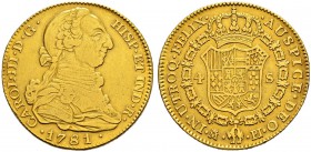 SPANIEN 
 Königreich 
 Carlos III. 1759-1788. 
 4 Escudos 1781, Madrid. Mmz. PJ. 13.37 g. C.T. 217. Fr. 284. Fast sehr schön-sehr schön / Almost ve...