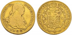 SPANIEN 
 Königreich 
 Carlos IV. 1788-1808. 
 2 Escudos 1800, Madrid. Mmz. MF. 6.62 g. C.T. 278. Fr. 296. Schön / Fine.
