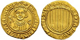 SPANIEN 
 Aragon 
 Juan II. 1458-1479. 
 Dukat o. J. 3.39 g. Calico 1798. Fr. 29a. Äusserst selten / Extremely rare. Gutes sehr schön / Good very f...