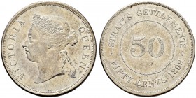 STRAITS SETTLEMENTS 
 Victoria, 1837-1901. 
 50 Cents 1898. 13.51 g. KM 13. Sehr schön-vorzüglich / Very fine-extremely fine.