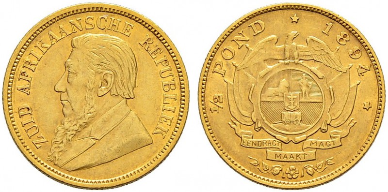 SÜDAFRIKA 
 Zuid Afrikaansche Republiek, 1852-1902. 
 ½ Pond 1894. 4.00 g. Fr....