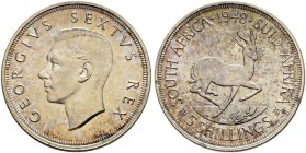 SÜDAFRIKA 
 George VI. 1936-1952. 
 5 Shilling 1948. 28.30 g. KM 40.1. Fast FDC aus Polierter Platte / About uncirculated/Proof.