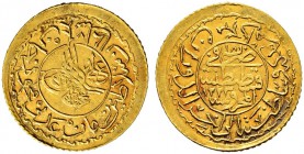 TÜRKEI 
 Mahmud II. 1808-1839. 
 1 neuer Adli Altin 1824. 1.60 g. Schl. 223. Fast vorzüglich / Almost extremely fine.