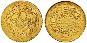 TÜRKEI 
 Mahmud II. 1808-1839. 
 1 Adli Altin 1825. 1.59 g. Schl. 152. Fast vorzüglich-vorzüglich / Almost extremely fine-extremely fine.