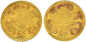 TÜRKEI 
 Mahmud II. 1808-1839. 
 1 Hayriye Altin 1831. 1.76 g. Schl. 256. Fast vorzüglich / Almost extremely fine.