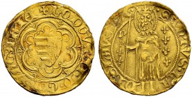 UNGARN 
 Ludwig I. 1342-1382. 
 Goldgulden o. J. (1364-72), Buda. 3.54 g. Pohl B 4-1. Fr. 5. Fassungsspuren / Traces of mounting. Fast sehr schön-se...