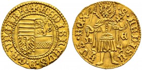 UNGARN 
 Wladislaus V. 1453-1457. 
 Goldgulden o. J., Nagybanya. Münzmeisterzeichen N-E 3.52 g. Unediert / Unedited. Vorzüglich / Extremely fine.