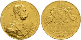 UNGARN 
 Franz Joseph I. 1848-1916. 
 Goldmedaille 1896. Preismedaille der Milleniums-Ausstellung in Budapest. Stempel von Karl Gerl und Josef Reise...