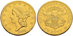 USA 
 20 Dollars 1855, S San Francisco. 33.35 g. Fr. 172. Kleiner Randfehler / Minor rim nick. Sehr schön / Very fine.