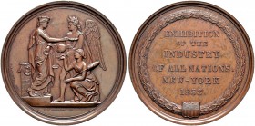 USA 
 Bronzemedaille 1855. Industrieausstellung in New York. Stempel von J. A. Oertel und C. C. Wright. Stadtgöttin empfängt Gesandte. Rv. Sechs Zeil...
