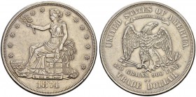USA 
 Trade Dollar 1874, CC Carson City. 27.19 g. Leicht gereinigt / Slightly cleaned. Sehr schön-vorzüglich / Very fine-extremely fine.