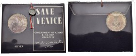 VEREINIGTE ARABISCHE EMIRATE 
 Ajman 
 5 Ryals o. J. (1971). SAVE VENICE. In versiegelter Originalverpackung. 36.84 g. KM 27. Selten / Rare. Kabinet...