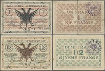 Albania: Pair with 1/2 and 1 Frange 1917 of the Albanian Self Government, P.S141a, S142b, both in about F/F+ condition. (2 pcs.)
 [taxed under margin...