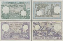 Algeria: Banque de l'Algérie pair with 50 Francs 1936 P.80 (VF+ with pinholes) and 100 Francs 1933 P.81b (F). (2 pcs.)
 [taxed under margin system]