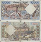 Algeria: 10.000 Francs 1955, P.110, margin splits and tiny holes at center. Condition: F-
 [taxed under margin system]