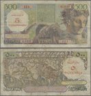 Algeria: Banque de l'Algérie et de la Tunisie 5 Nouveaux Francs on 500 Francs 1956, P.111, very rare note with stained paper and tiny hole at center. ...
