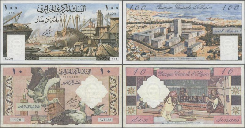 Algeria: set of 2 notes Banque Centrale d'Algerie containing 10 & 100 Dinars 196...