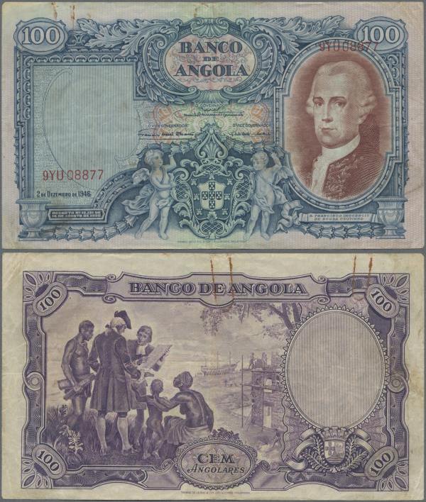 Angola: 100 Angolares 1946, P.81, rusty spots from a paper clip, some folds. Con...