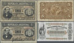 Argentina: Pair of 5 Centavos Republica Argentina L.1883 (1884), Printer ABNC with signatures: Roca & Casares and Roca & Pacheco, both P.5 in F- and F...