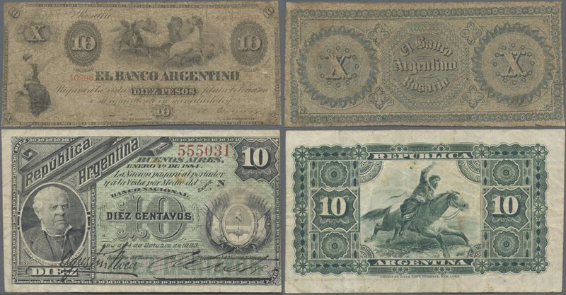 Argentina: 10 Pesos 1866 P.S1527 (VG) and 10 Centavos 1884 P.6 (F+). (2 pcs.)
 ...