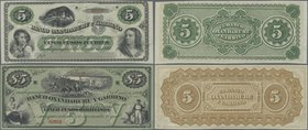 Argentina: BANCO OXANDABURU Y GARBINO pair with 5 Pesos Fuertes 1869 remainder P.S1783r in UNC and 5 Pesos Bolivianos 1869 remainder P.S1792r in UNC. ...