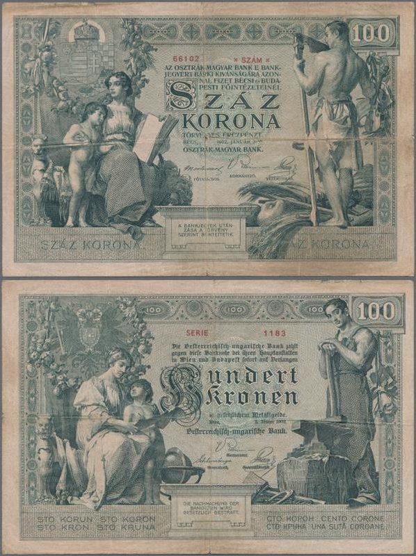 Austria: 100 Gulden 1900, P.6, small border tears, tiny holes at center, Conditi...