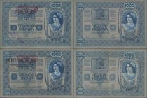 Austria: 1000 Kronen 1902 (1919) with stamp ”Note echt, Stempel falsch” P.57b (XF) and 1000 Kronen 1902 (1919) with stamp ”Echt - Oesterreichisch-Unga...