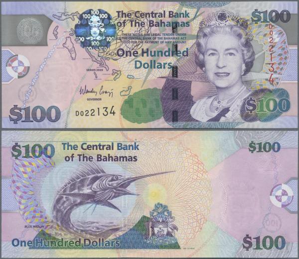 Bahamas: 100 Dollars 2009, P.76 in perfect UNC condition.
 [taxed under margin ...