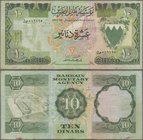 Bahrain: Bahrain Monetary Agency 10 Dinars L.1973, P.9, still strong paper with a several folds and tiny ink stain at lower margin. Condition: F
 [ta...