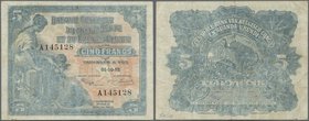 Belgian Congo: 5 Francs 1952, P.13B, obviously pressed with some folds and lightly toned paper. Condition: F-/F
 [taxed under margin system]
Knocked...