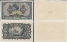 Belgian Congo: Banque du Congo Belge 500 FRancs 1929 front and reverse proof, P.18p, both mounted on cardboard and both in UNC condition. Very Rare! (...