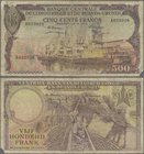 Belgian Congo: 500 Francs 1957, P.34, highly rare banknote in almost well worn condition with small missing part at lower right. Condition: VG/F-
 [t...
