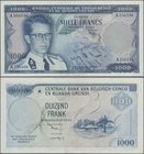 Belgian Congo: 1000 Francs 1958, P.35, excellent and hard to get in this condition with a soft vertical bend only. Condition: XF
 [taxed under margin...
