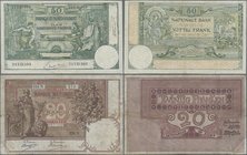 Belgium: Pair with 20 Francs 1905 P.62d (F/F-) and 50 Francs 1919 P.68b (VF). (2 pcs.)
 [taxed under margin system]