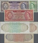 Belize: Set with 3 banknotes of the 1976 series with 1 Dollar (UNC), 2 Dollars (F+) and 5 Dollars (F), P.33c, 34c, 35b. Very nice lot. (3 pcs.)
 [tax...