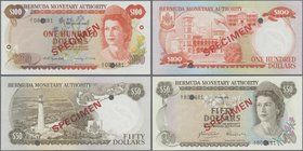 Bermuda: Nice Specimen set of the Bermuda Monetary Authority with 1, 5, 10, 20, 50 and 100 Dollars SPECIMEN with regular serial number and matching la...
