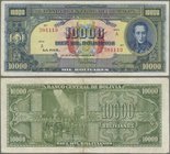 Bolivia: 10.000 Bolivares 1945, P.146, lightly stained paper with a few folds. Condition: VF
 [taxed under margin system]