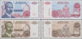 Bosnia & Herzegovina: Pair with 10.000.000.000 and 50.000.000.000 Dinara 1993, P.156, 157, both in perfect UNC condition. (2 pcs.)
 [taxed under marg...