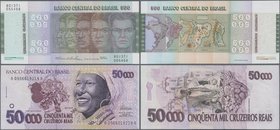 Brazil: Pair with 500 Cruzeiros 1972 P.196Aa (XF) and 50.000 Cruzeiros Reais ND(1993) P.242 (UNC). (2 pcs.)
 [taxed under margin system]